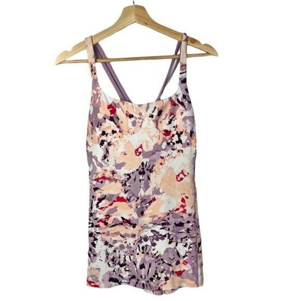 Lucy Purple & Pink Watercolor Cross Back Athletic Tank Top M